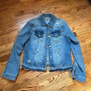 Denim jacket with light distressing, stretch jean
